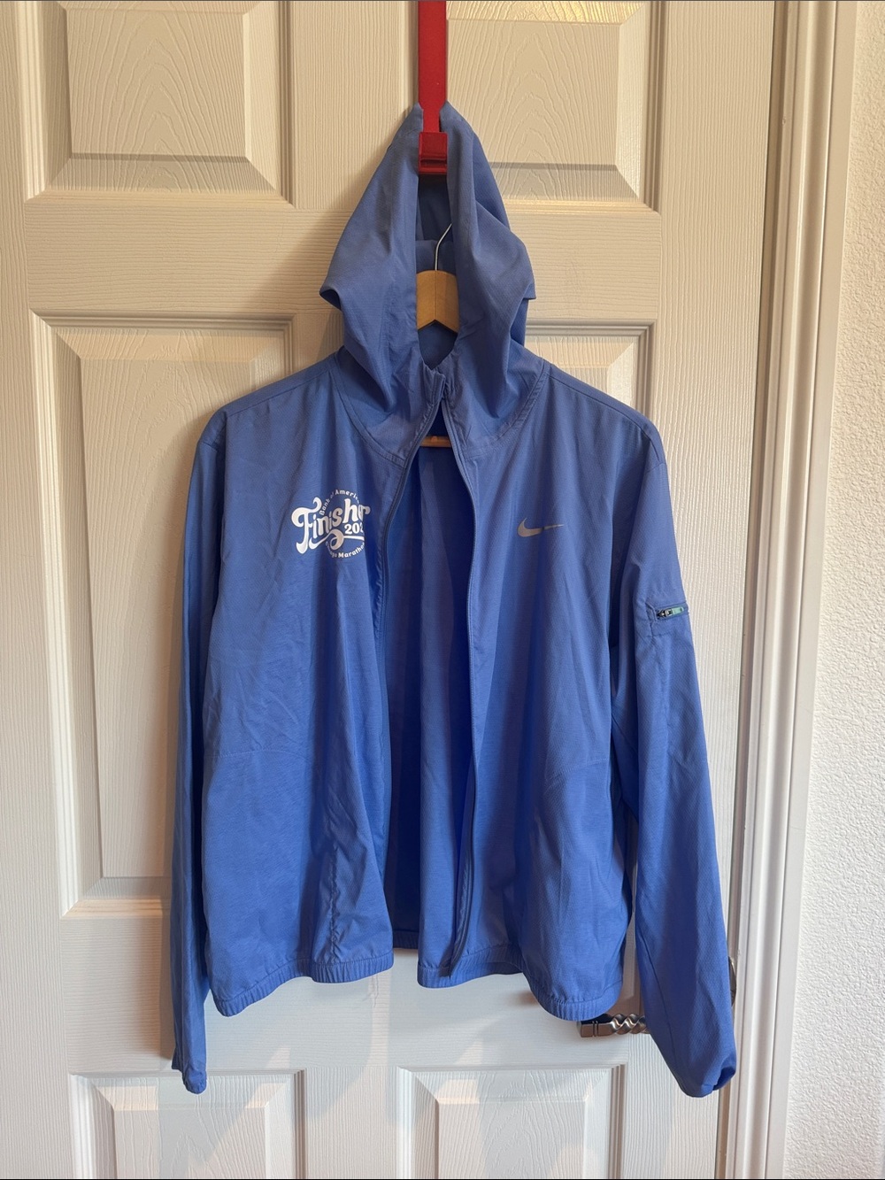 Nike Light Blue Running Hooded Jacket with White Branding